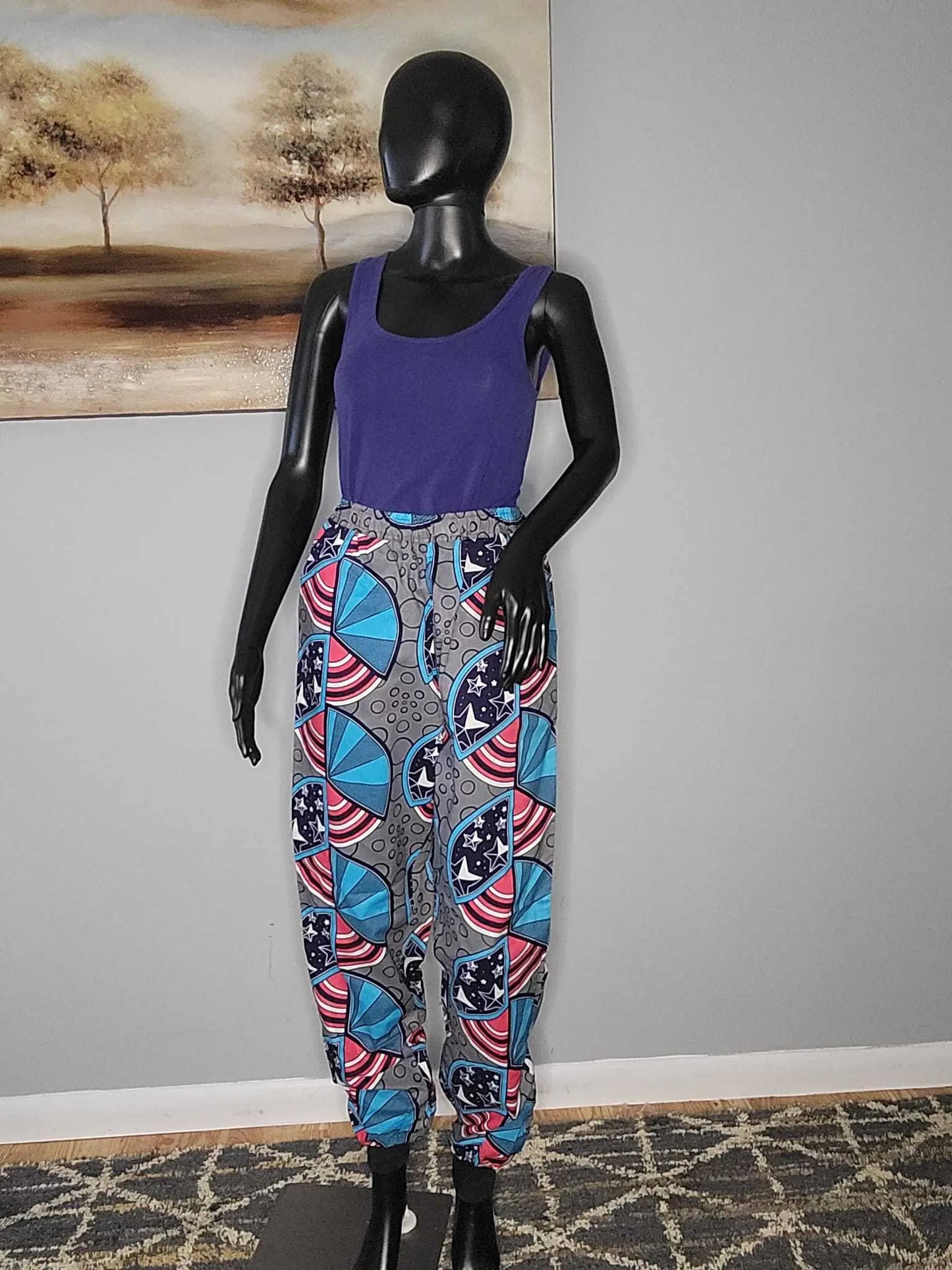 African Print Pants | Comfortable Ankara Jogger Pants-Blue1
