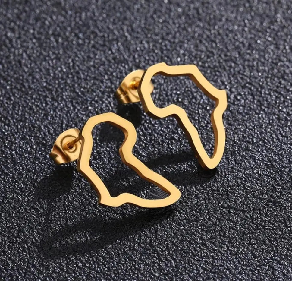 African Jewelry-Bold African Map Stud Earrings D2