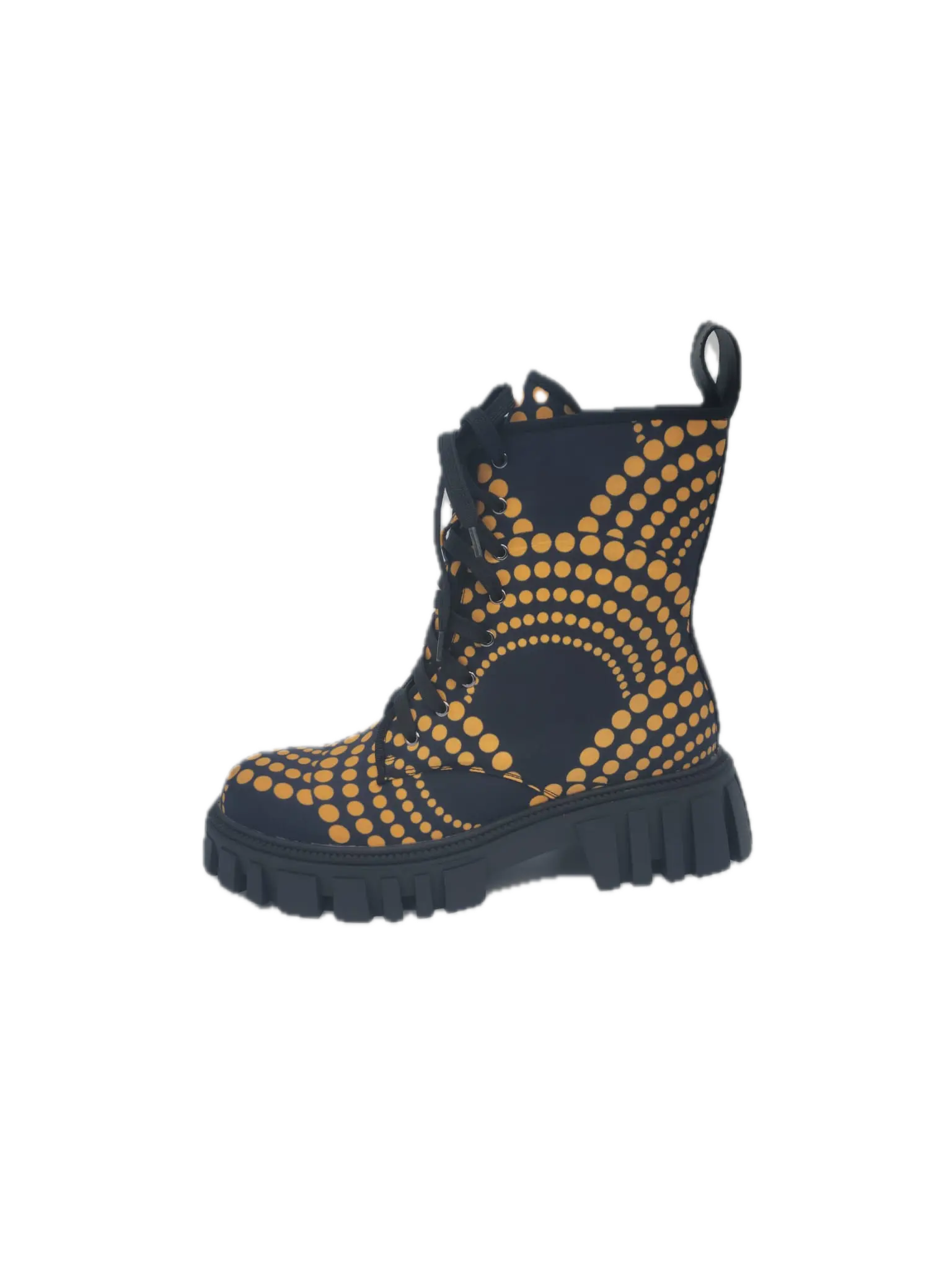 African Accessories, African shoes-Ayman African Print Martin Boots-Black and Yellow