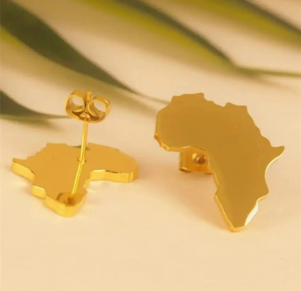 African Accessories, African Jewelry - Bold African Map Stud Earrings D1 | Glam Origins