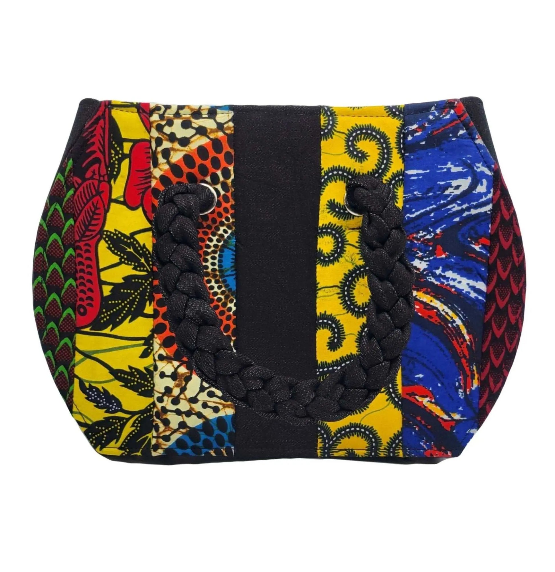 Afrocentric Asamau Patchwork Ankara and Denim Handbag - African Print