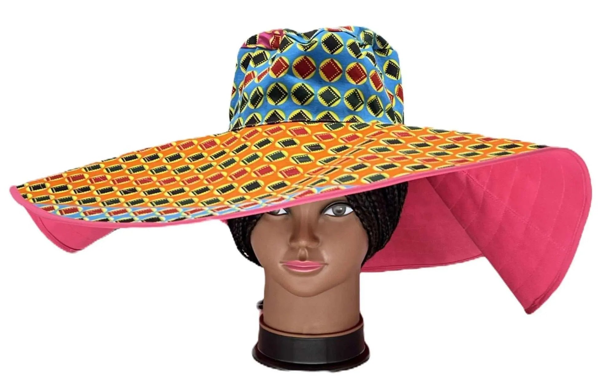 African Accessories Asma Large Reversible African Print Summer Hat 100% Cotton