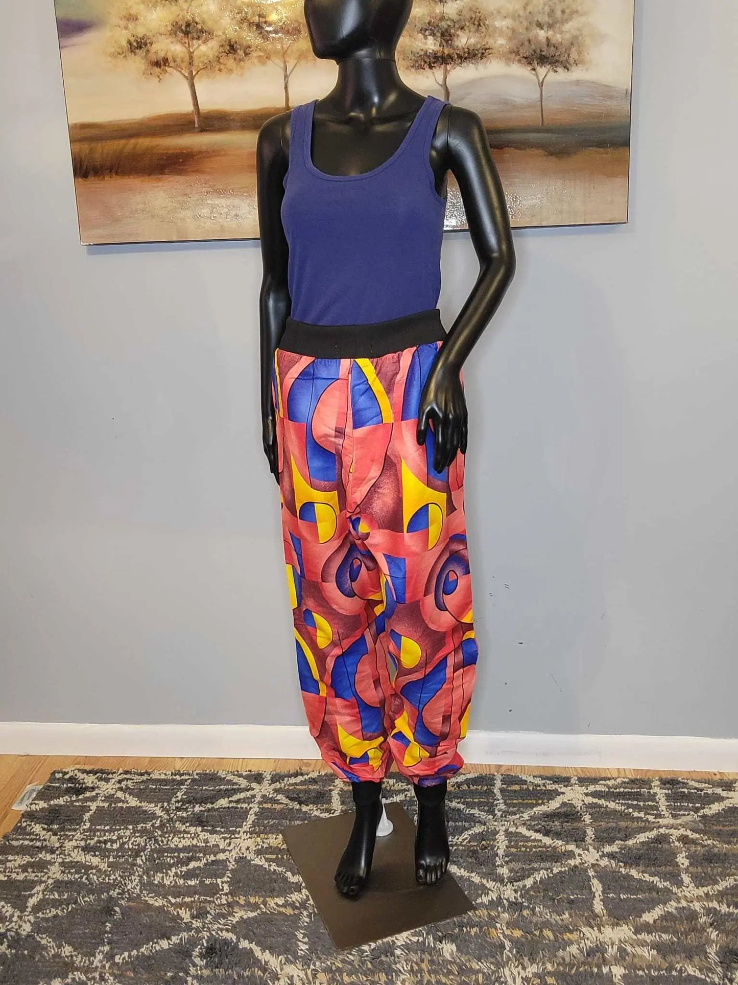 African Print Pants | Comfortable Ankara Jogger Pants-Pink+Blue