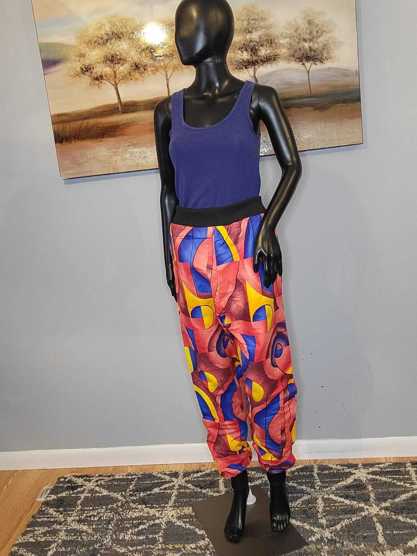 African Print Pants | Comfortable Ankara Jogger Pants-Pink+Blue