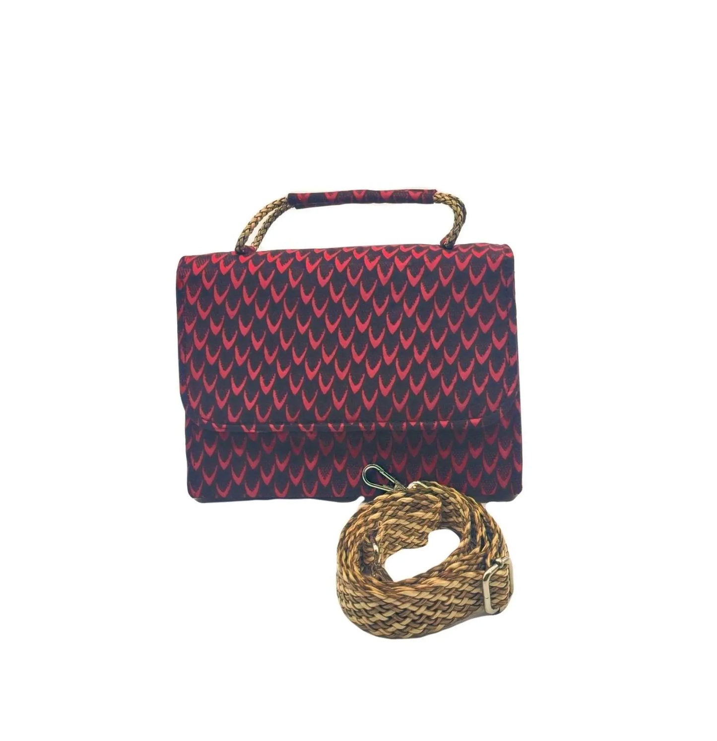 African Accessories Hamra Chic Ankara Handbag Red-African Print