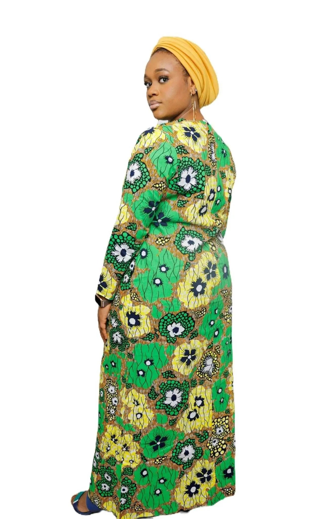 African Dress Ladies | Stylish Ankara Dress Jacket-Maxi-Green2