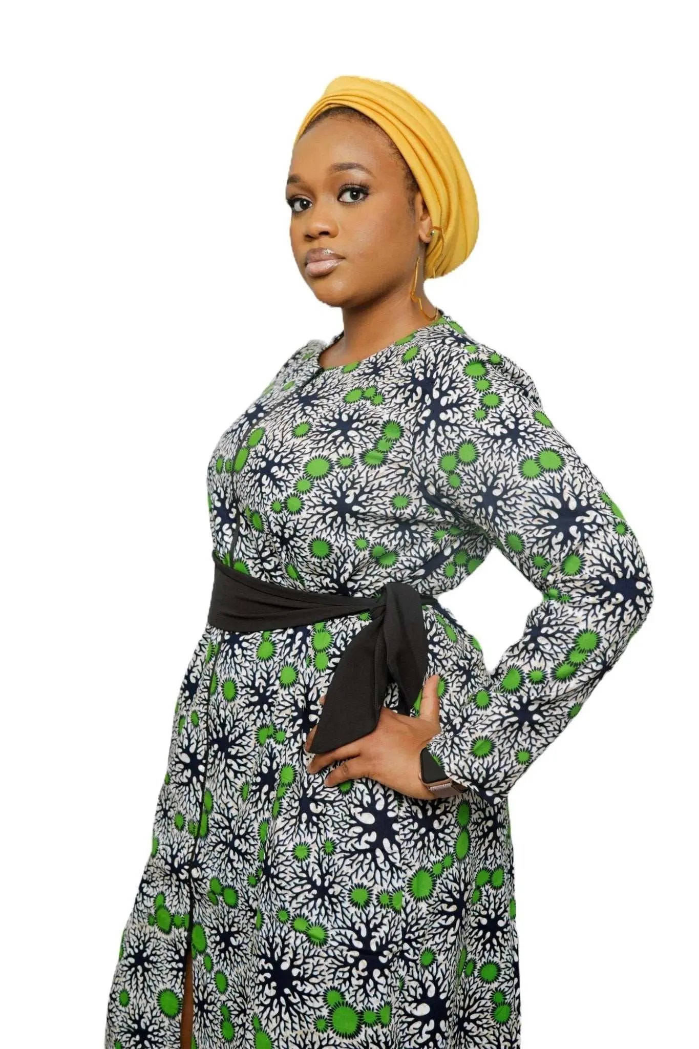 African Dress Ladies | Stylish Ankara Dress Jacket-Maxi-Green3