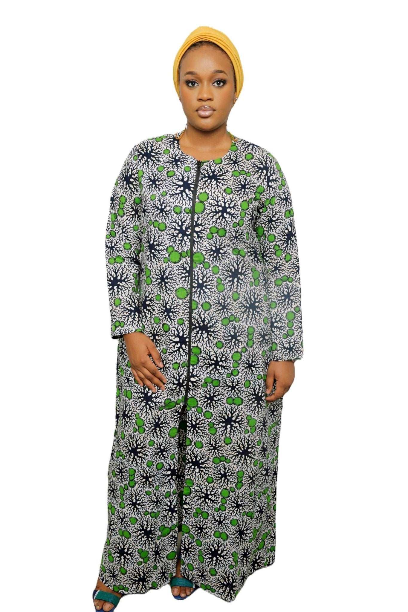 African Dress Ladies | Stylish Ankara Dress Jacket-Maxi-Green3