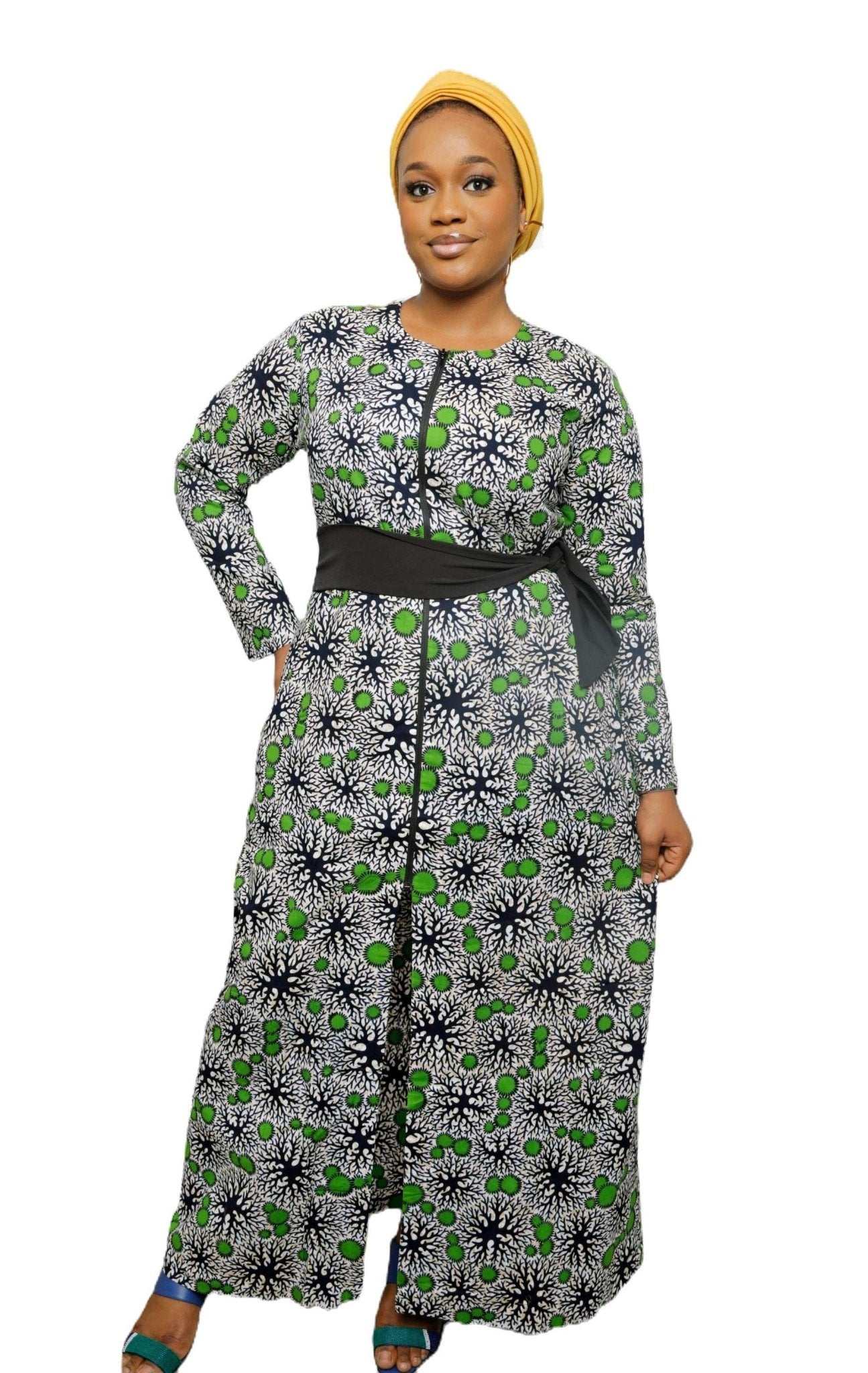 African Dress Ladies | Stylish Ankara Dress Jacket-Maxi-Green3