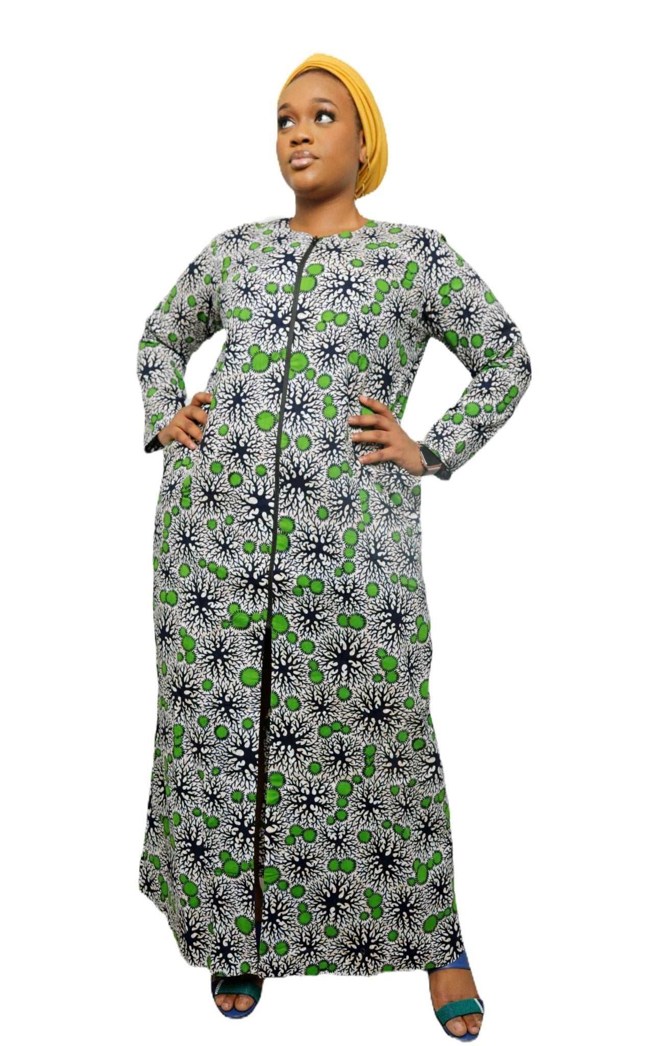 African Dress Ladies | Stylish Ankara Dress Jacket-Maxi-Green3