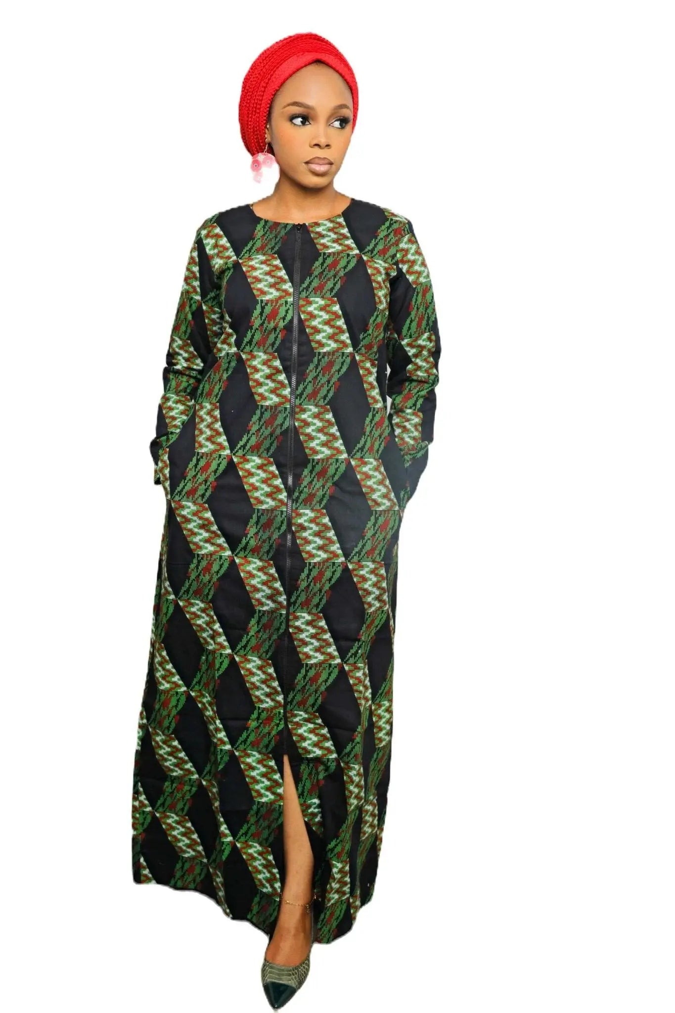 African Dress Ladies | Stylish Ankara Dress Jacket-Maxi-Green6