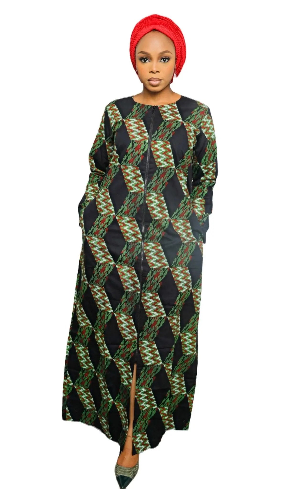 African Dress Ladies | Stylish Ankara Dress Jacket-Maxi-Green6
