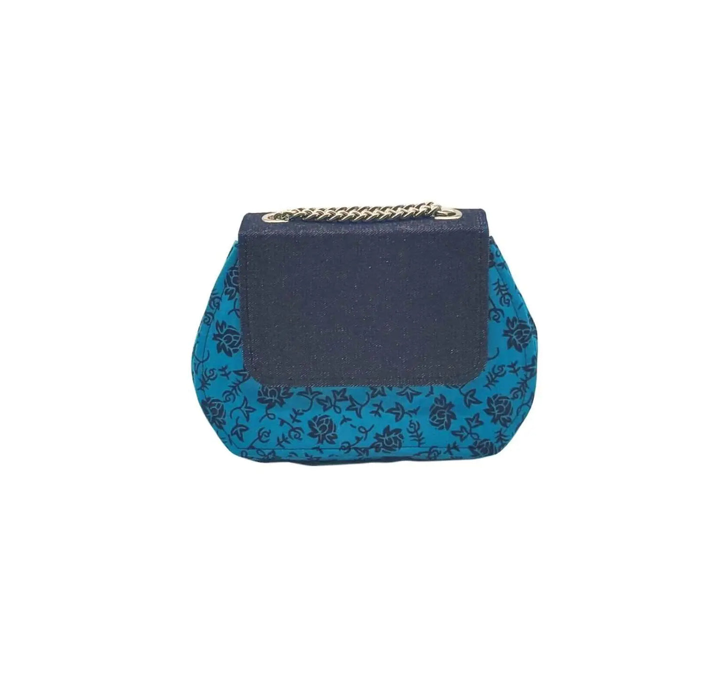 African Accessories Ummita Chic Ankara and Denim Handbag Blue- African Print
