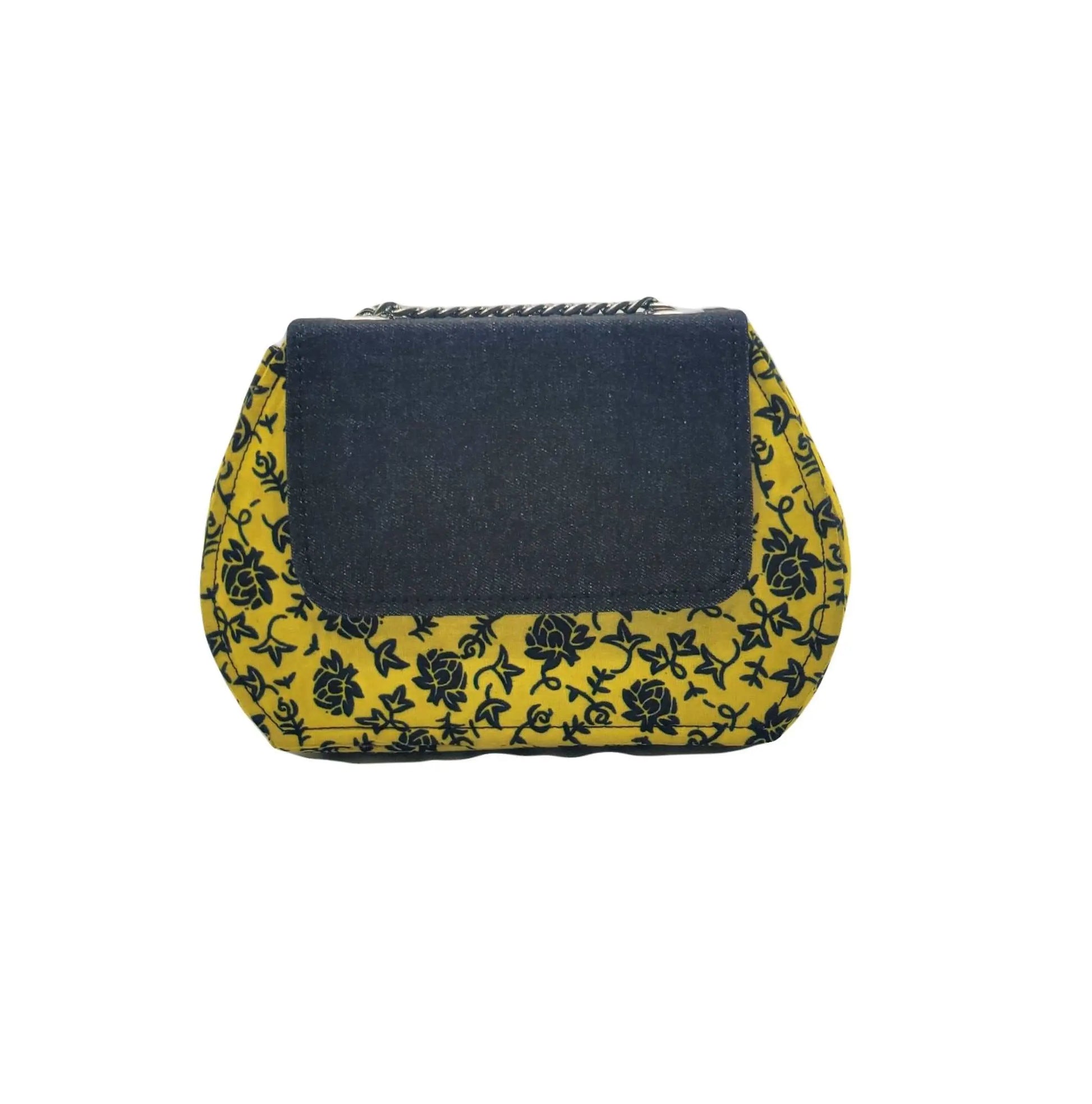 African Accessories Ummita Chic Ankara and Denim Handbag Yellow- African Print