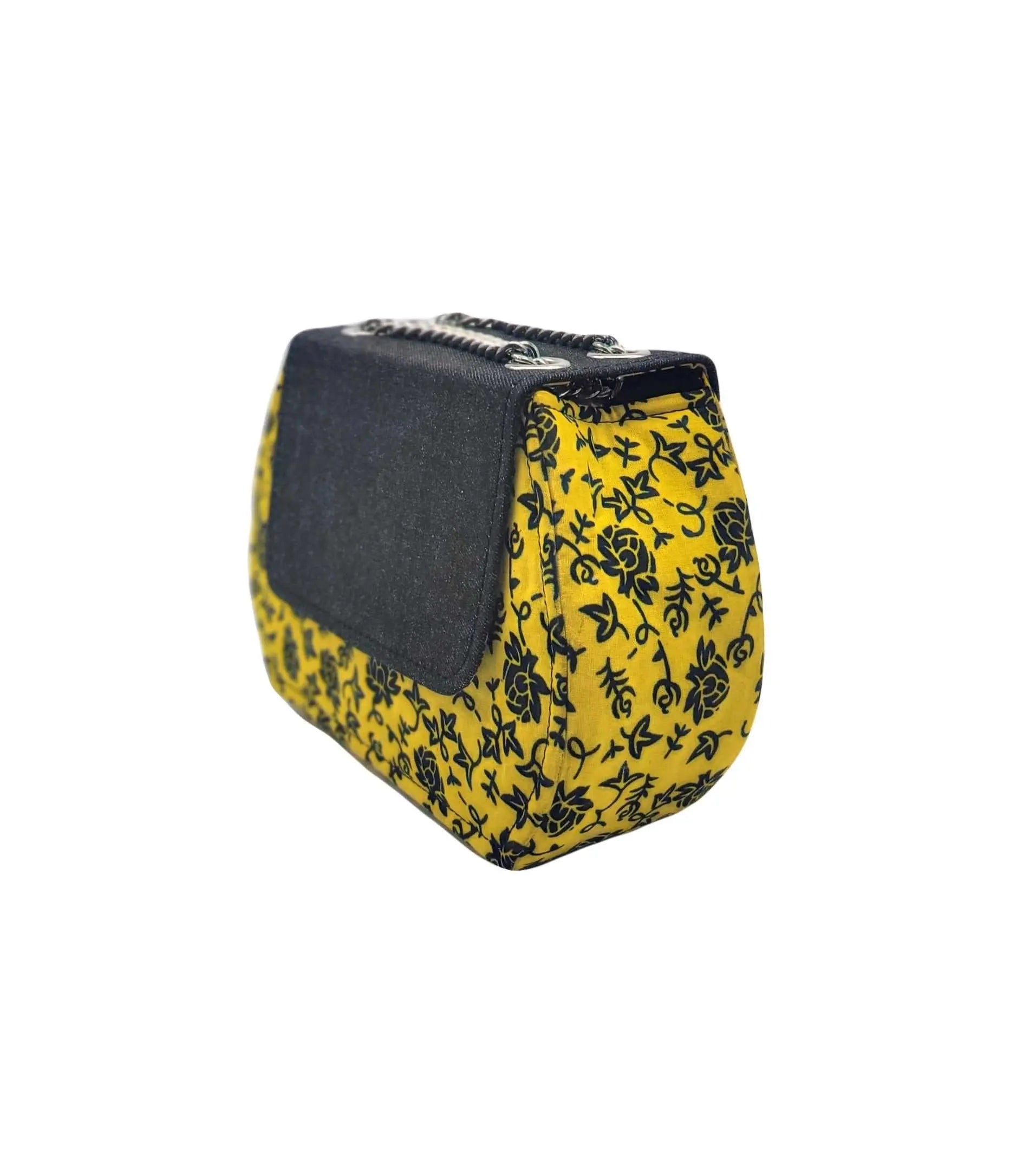 African Accessories Ummita Chic Ankara and Denim Handbag Yellow- African Print