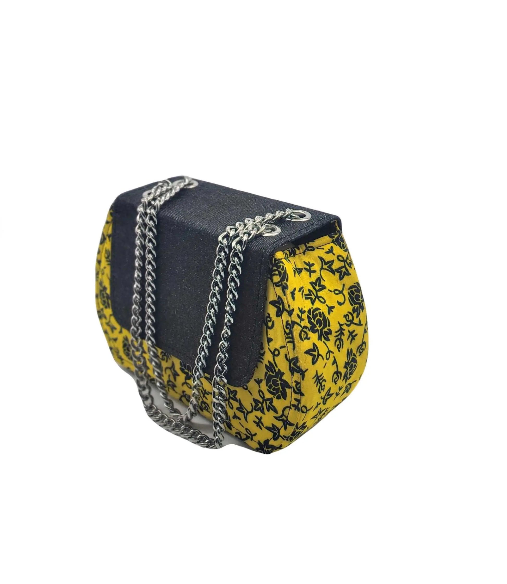 African Accessories Ummita Chic Ankara and Denim Handbag Yellow- African Print