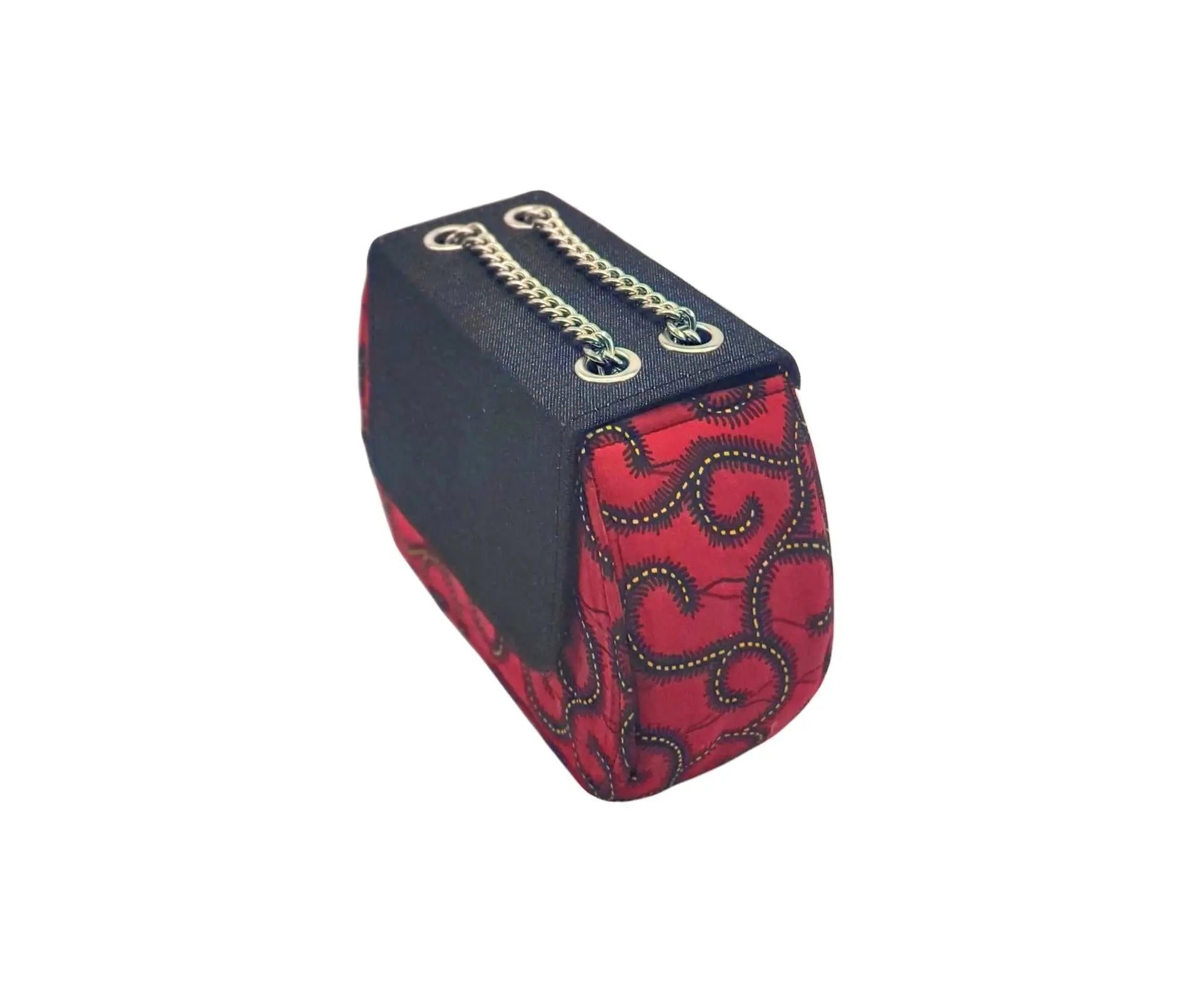 African Accessories Ummita Chic Ankara and Denim Handbag Red- African Print