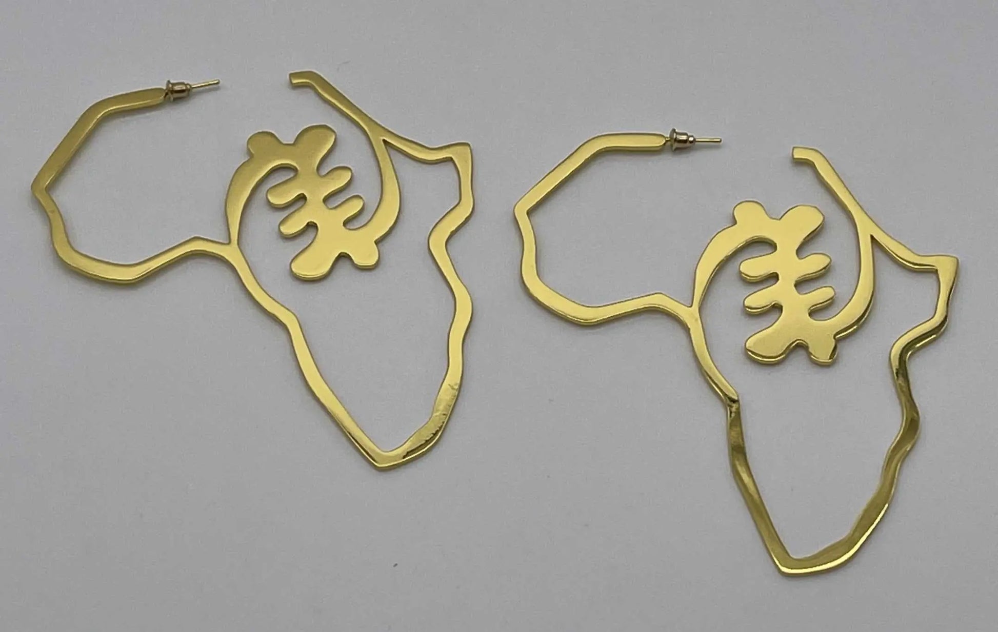 African Accessories, African Jewelry-Bold Hannah Large Ngyame African map Gold Plated earrings