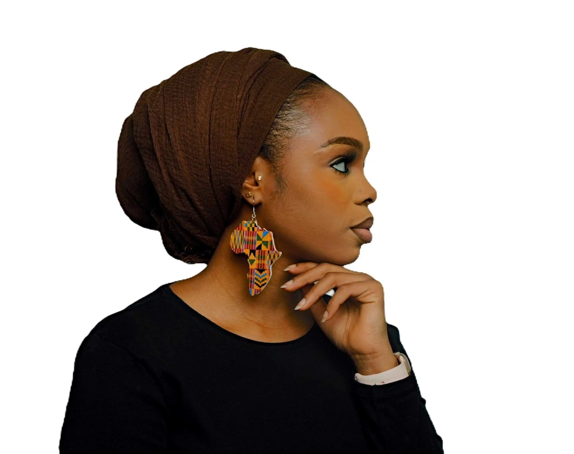 African Jewelry-Bold Mariam Large Handmade Wooden Bohemian African Map Earrings