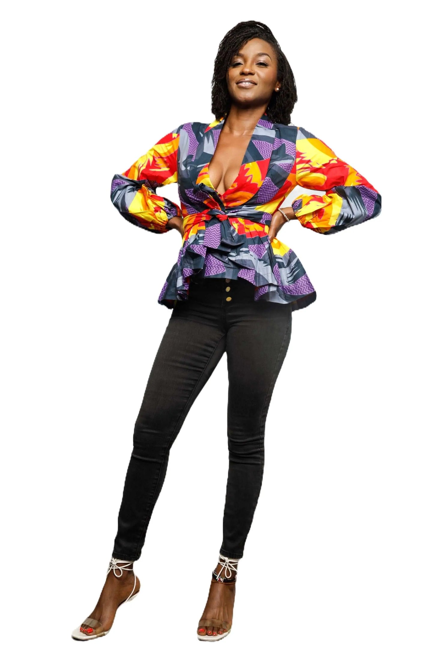 African Clothing for Women | Stylish Liho Peplum Top-Ankara-multicolor