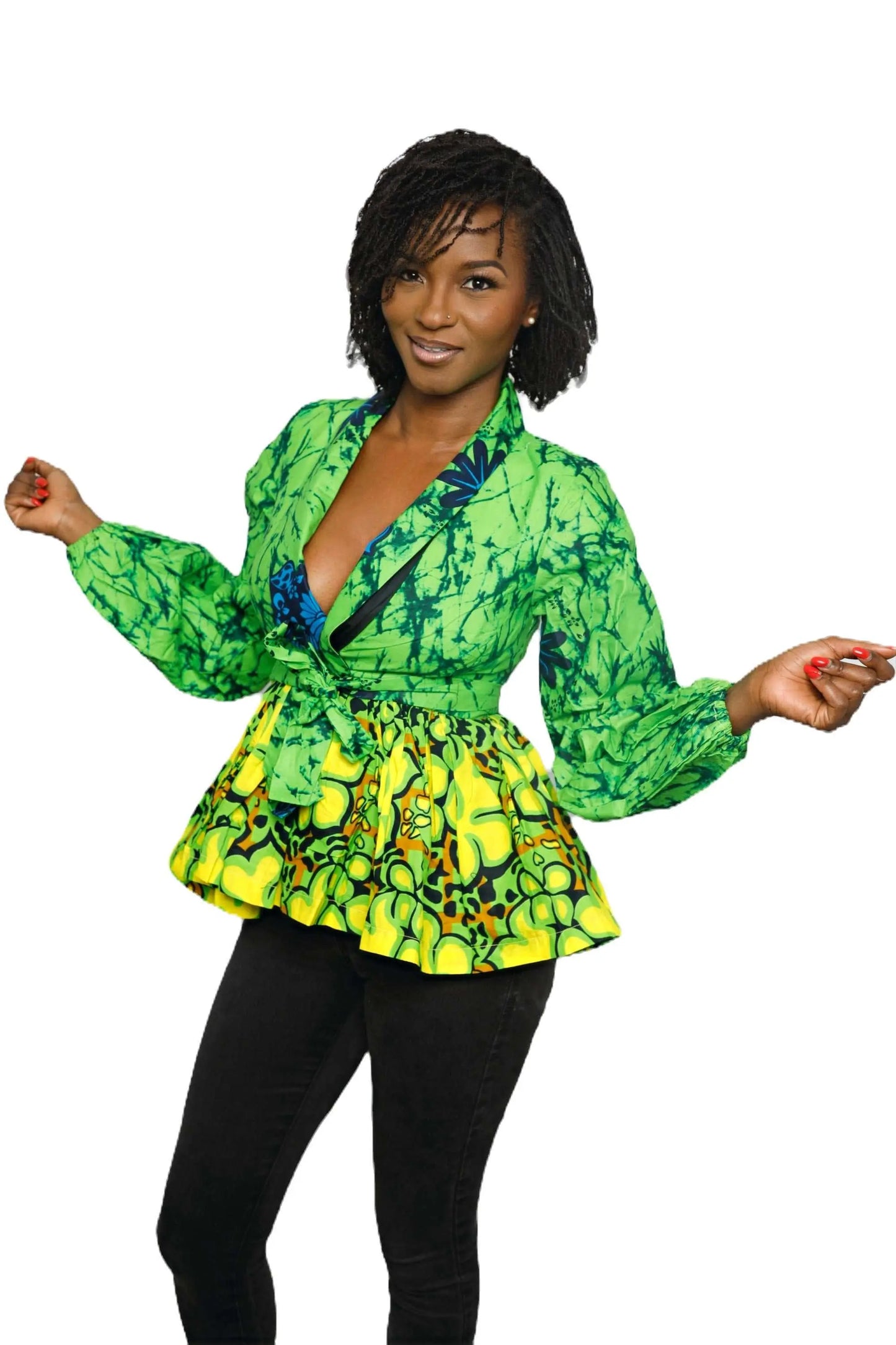 African Clothing for Women | Stylish Liho Peplum Top-Ankara-green