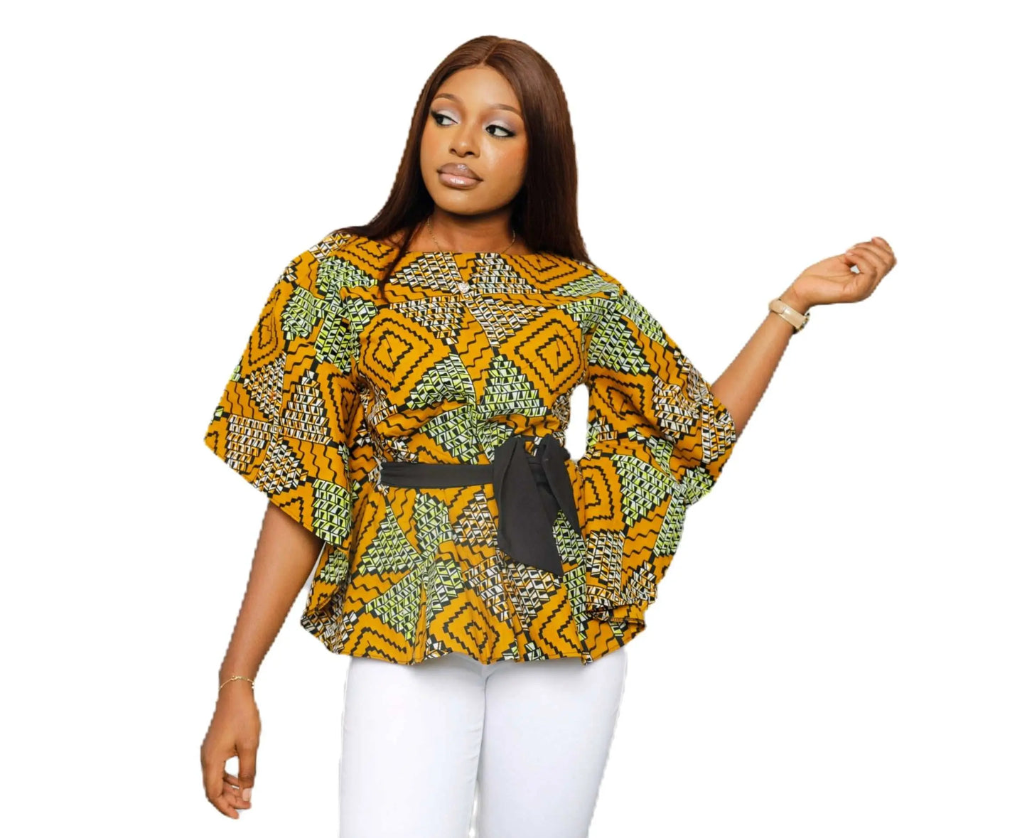 African Clothing for Women | Stylish Liho Peplum Top-Ankara-green1