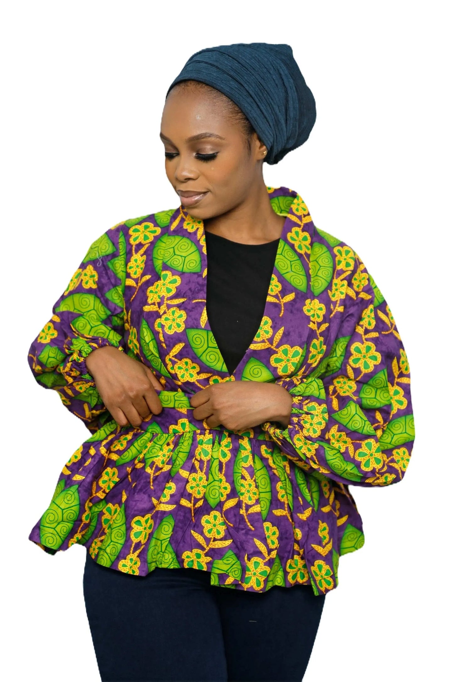 African Clothing for Women | Stylish Liho Peplum Top-Ankara-multicolor2