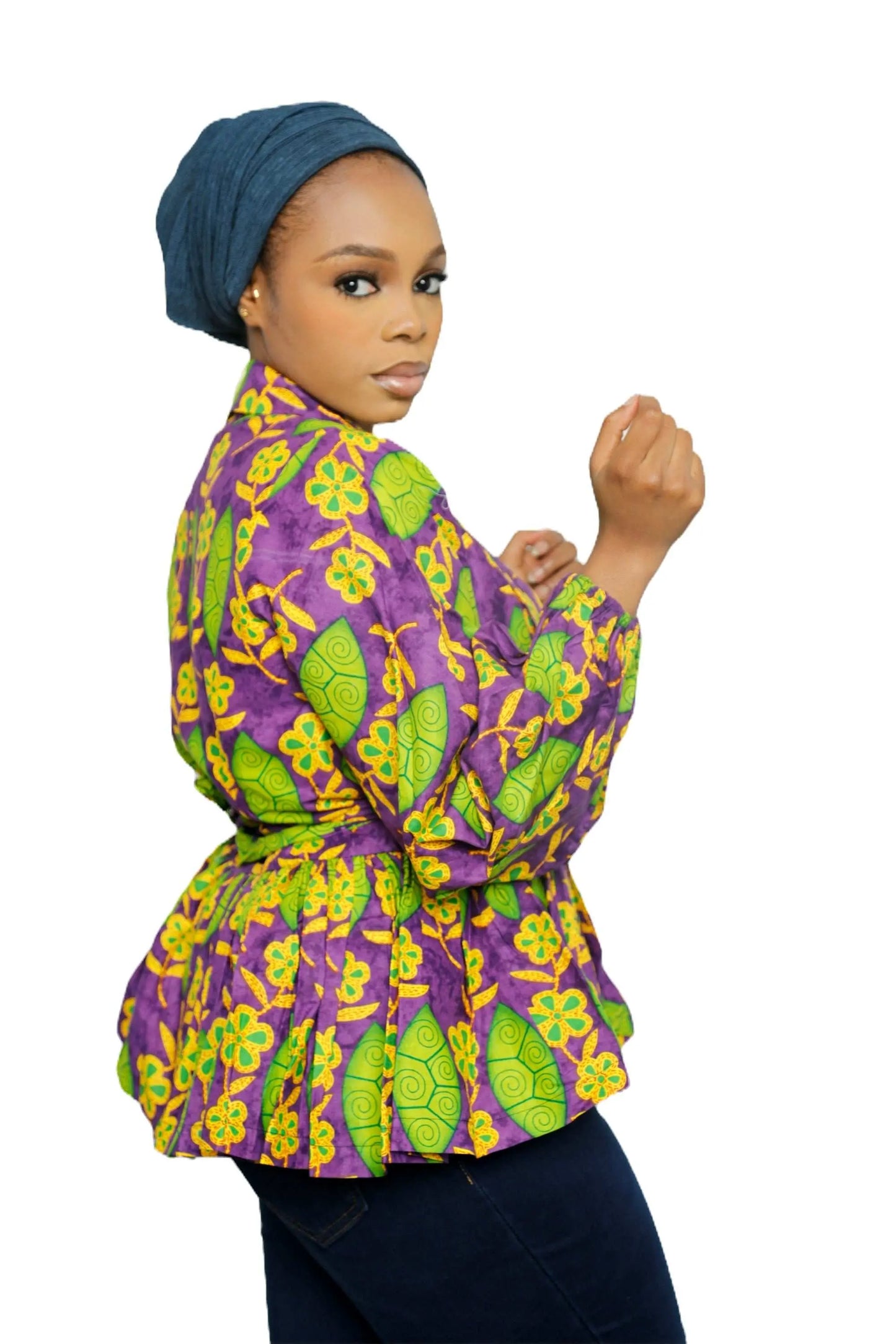 African Clothing for Women | Stylish Liho Peplum Top-Ankara-multicolor2
