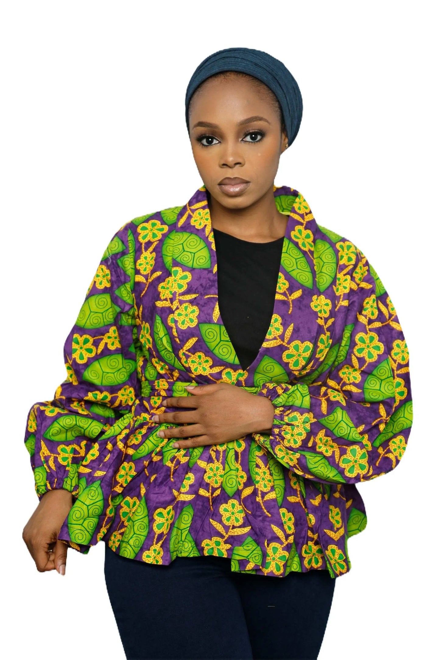 African Clothing for Women | Stylish Liho Peplum Top-Ankara-multicolor2