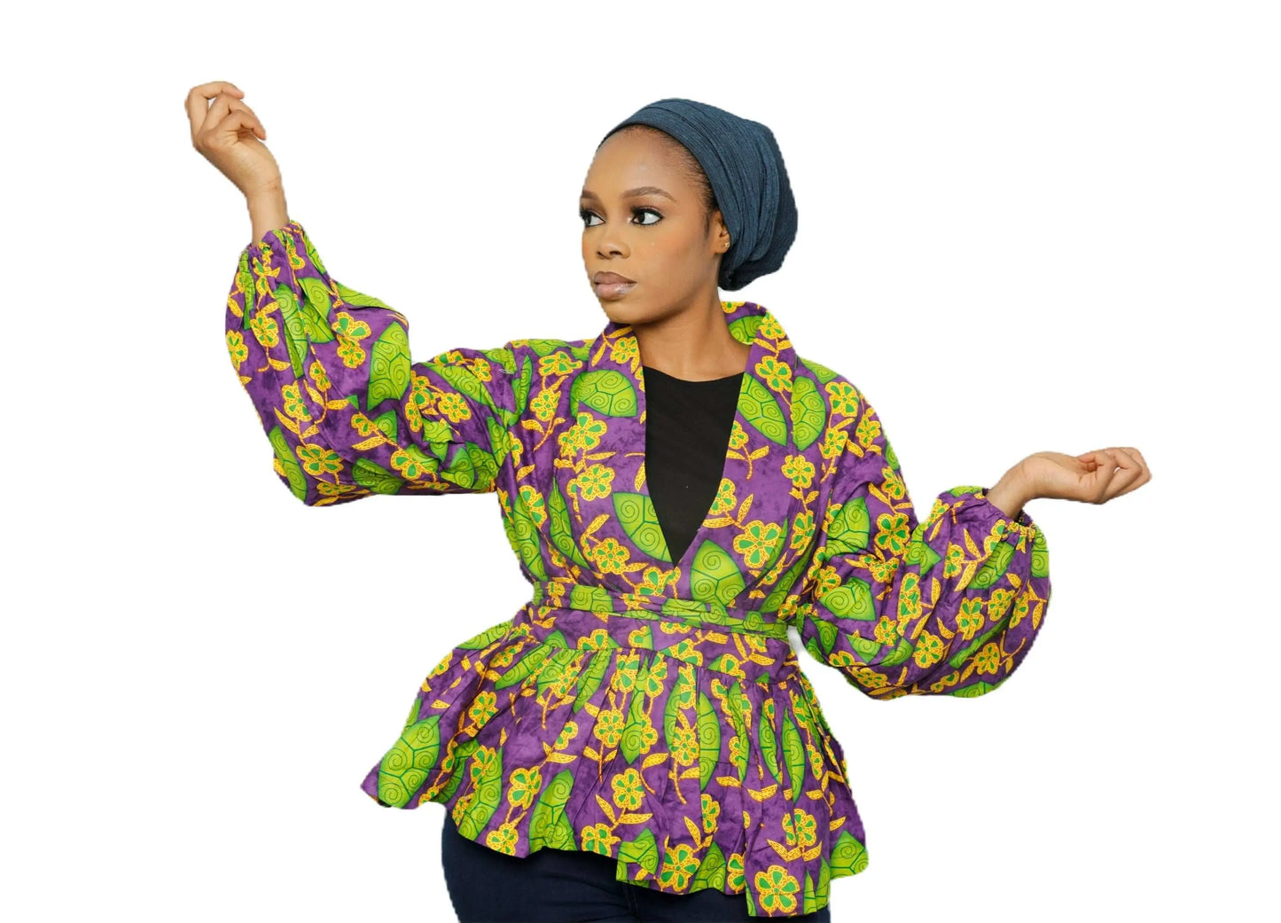 African Clothing for Women | Stylish Liho Peplum Top-Ankara-multicolor2