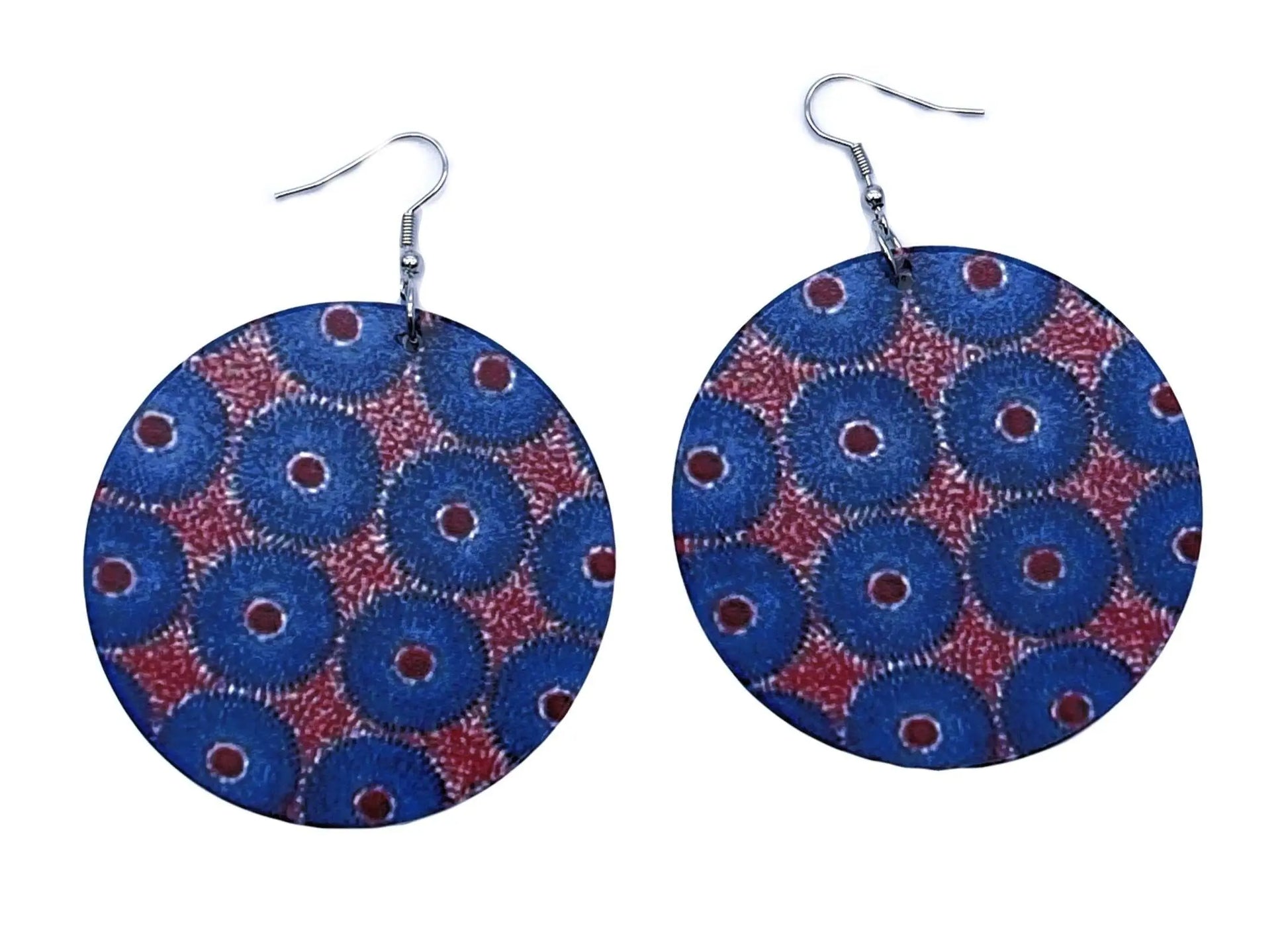 African Jewelry- Bold Mariam Large Handmade Wooden Round Bohemian Earrings