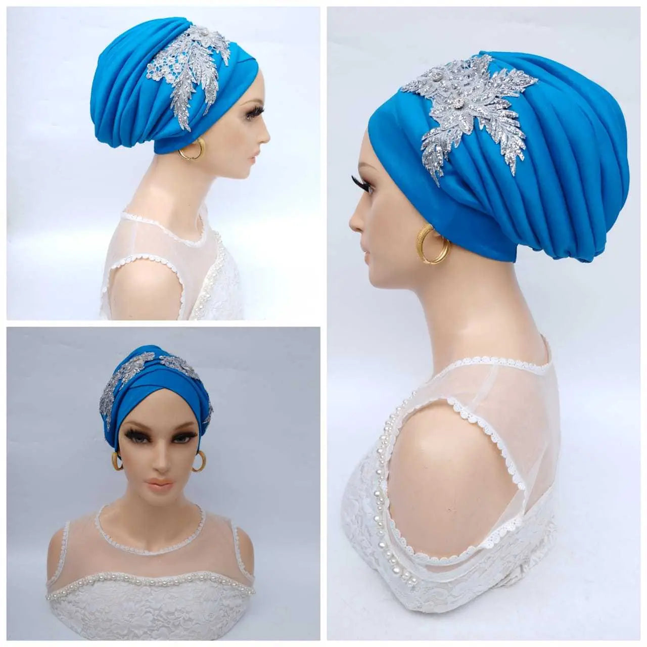 Stylish African Accessories | Silk Turban-Head Cover-Blue1