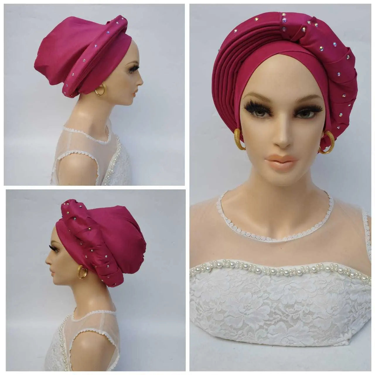 Stylish African Accessories | Silk Turban-Head Cover-Meena Pink2