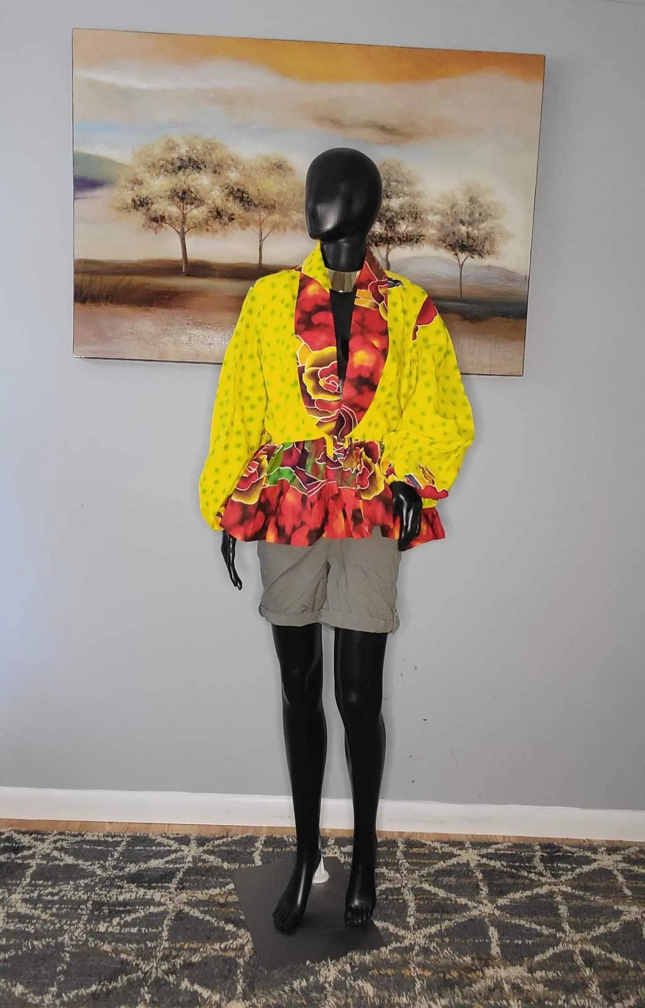 African Clothing for Women | Stylish Liho Peplum Top-Ankara-yellow 