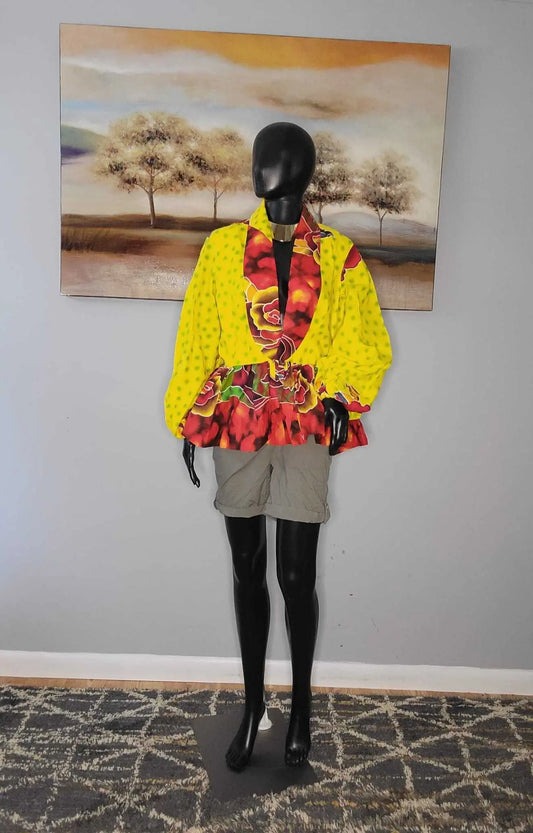 African Clothing for Women | Stylish Liho Peplum Top-Ankara-yellow 