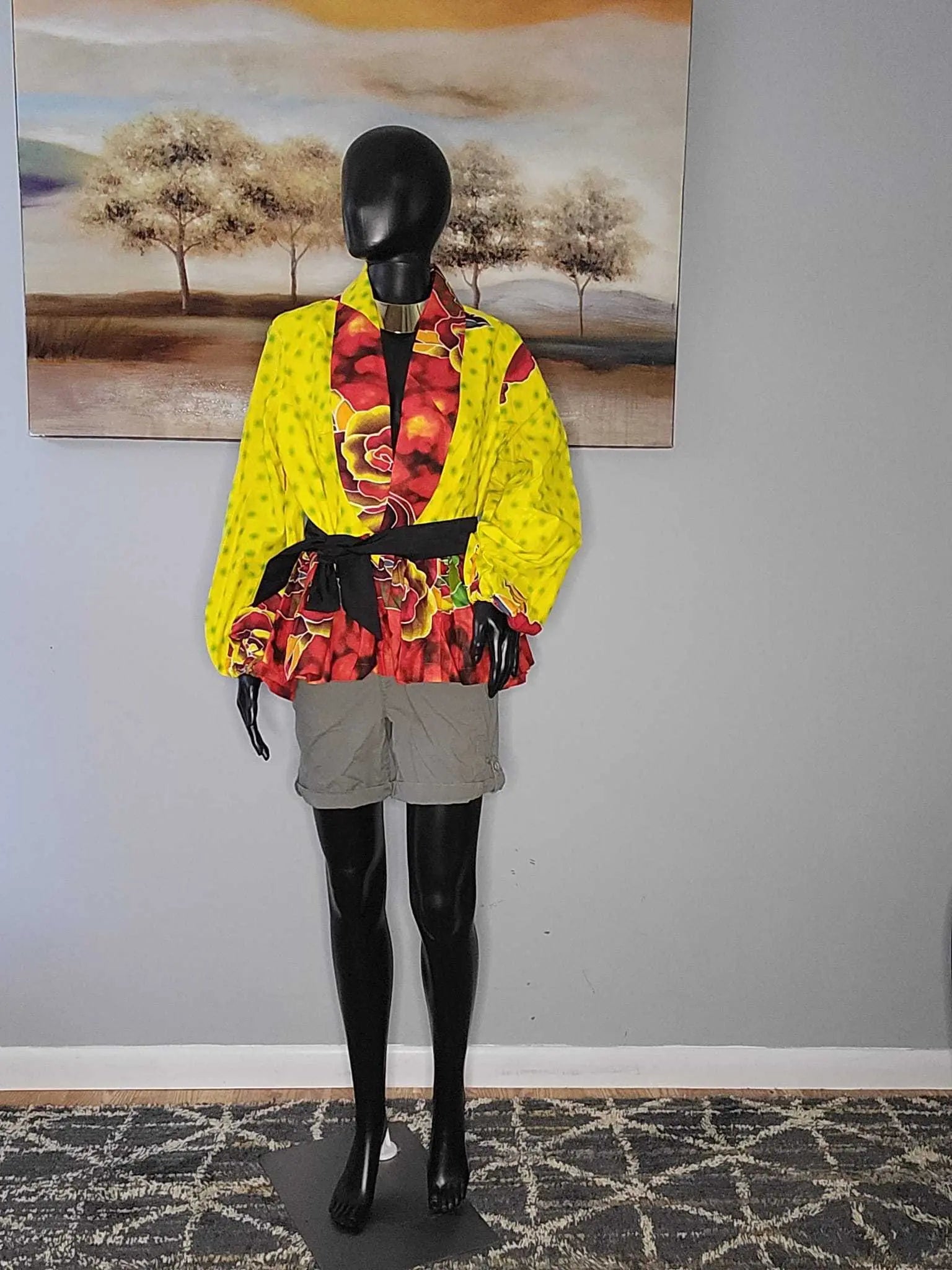 African Clothing for Women | Stylish Liho Peplum Top-Ankara-yellow 