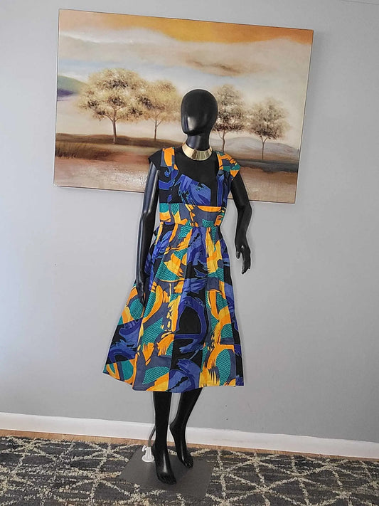 African Dresses for Ladies - Stylish Ankara Dresses blue+orange 