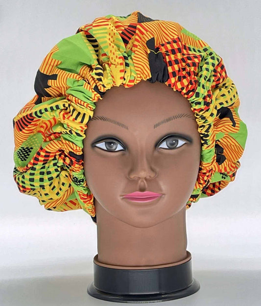 Ankara Print Satin Lined Double Layer Hair Bonnet - Glam Origins