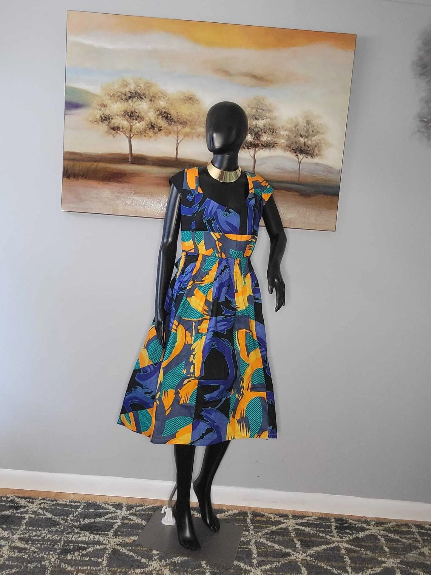 African Dresses for Ladies - Stylish Ankara Dresses blue+orange 