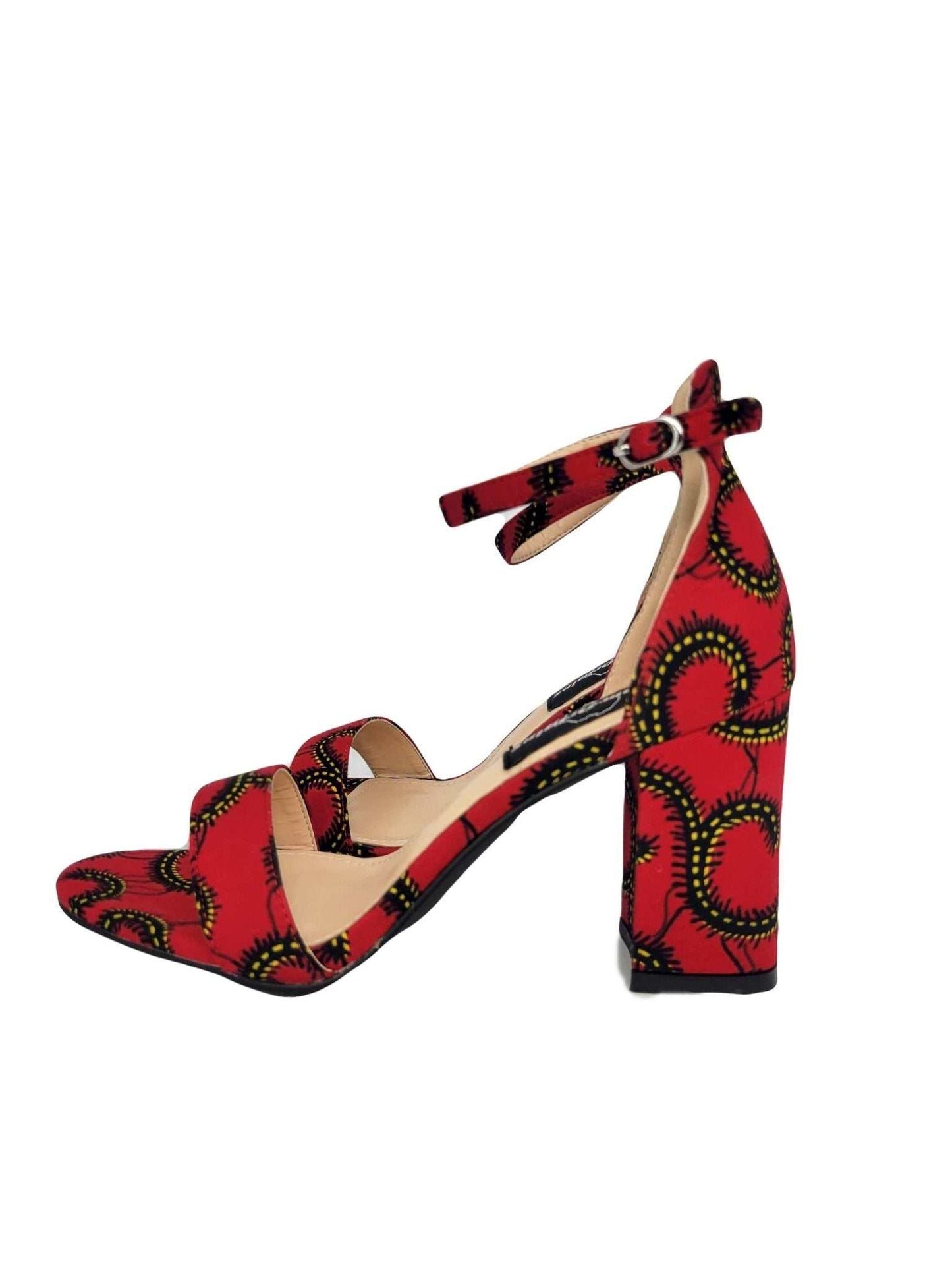 Hafsy 3" Ankara Sandals Red_shoes - Glam Origins