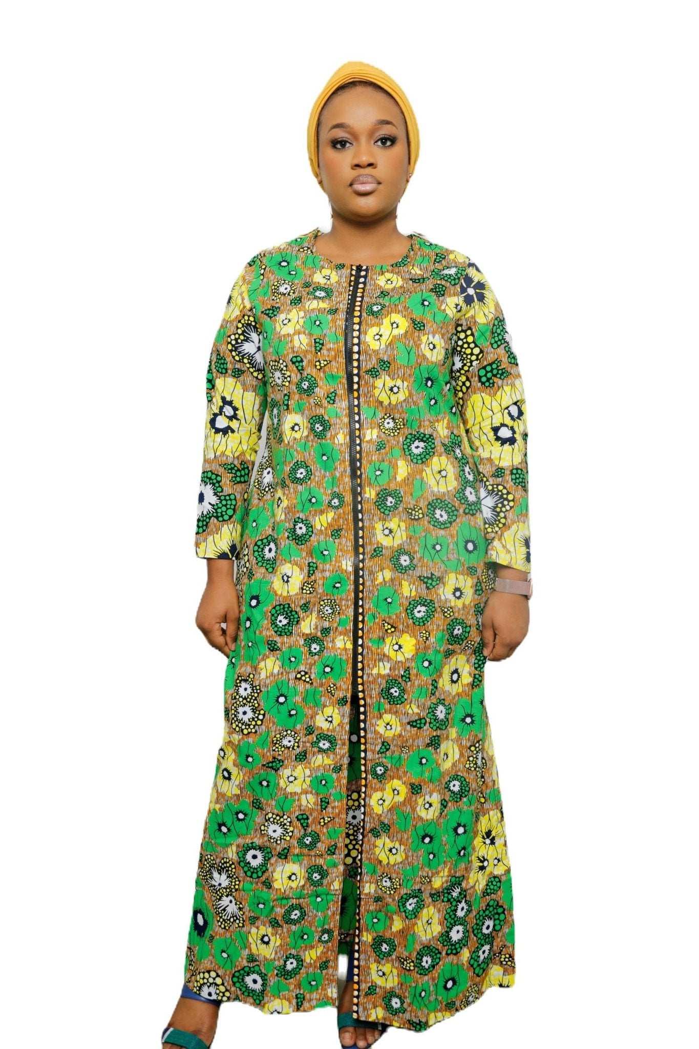 African Dress Ladies | Stylish Ankara Dress Jacket-Maxi-Green2 