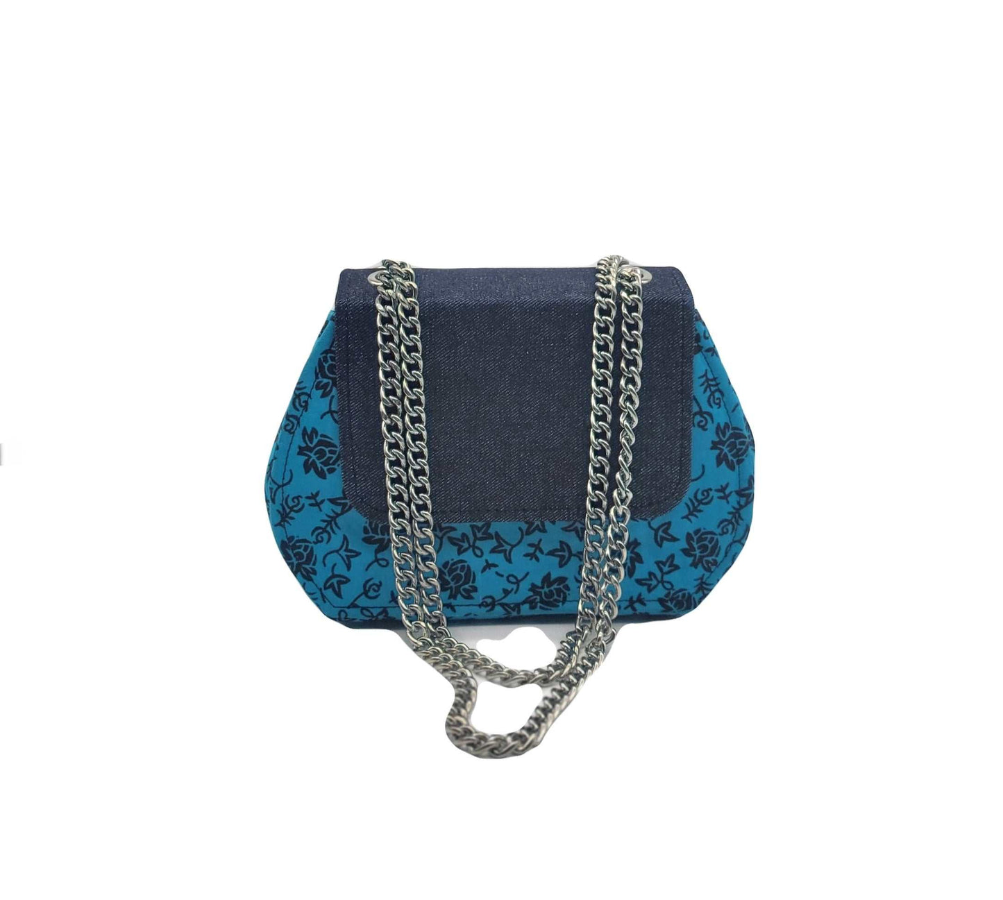 Glam Origins Ummita Chic Ankara Handbags 
Handmade 
Ankara Fabric and Denim
Handbag
Versatile: Can be worn coordinated or separates. 
Bag can be worn as clutch 
Length: 9"
Height: 6" and 10" with straps
Wid Ummita Chic Ankara and Denim Handbag Blue