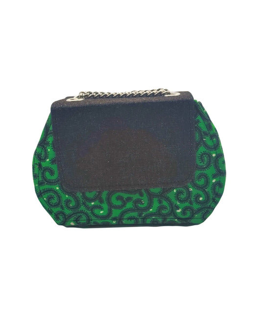 African Accessories Ummita Chic Ankara and Denim Handbag Green - African Print 