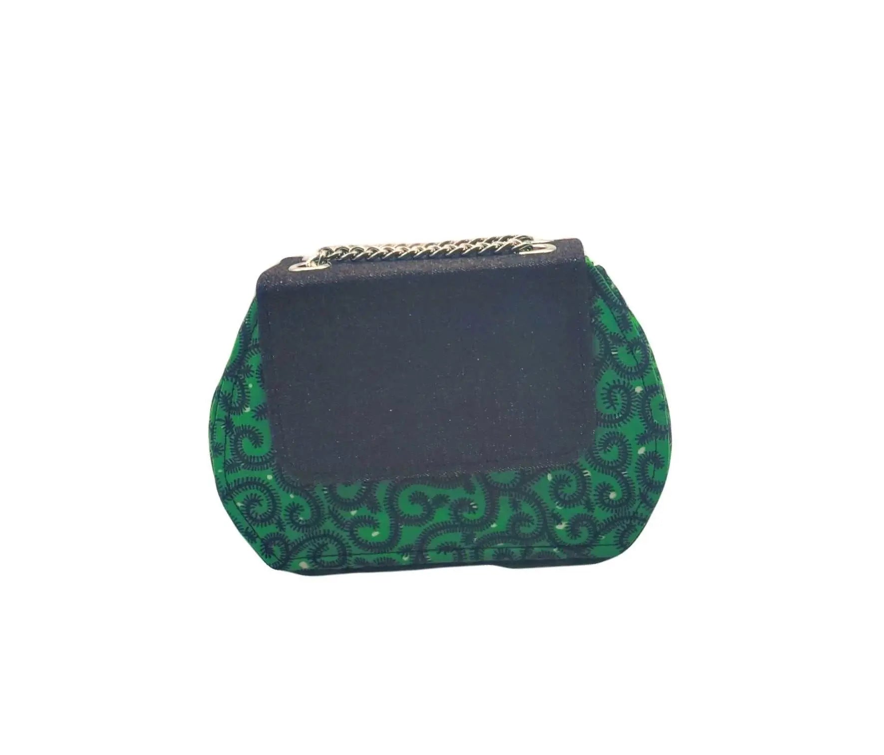 African Accessories Ummita Chic Ankara and Denim Handbag Green - African Print 