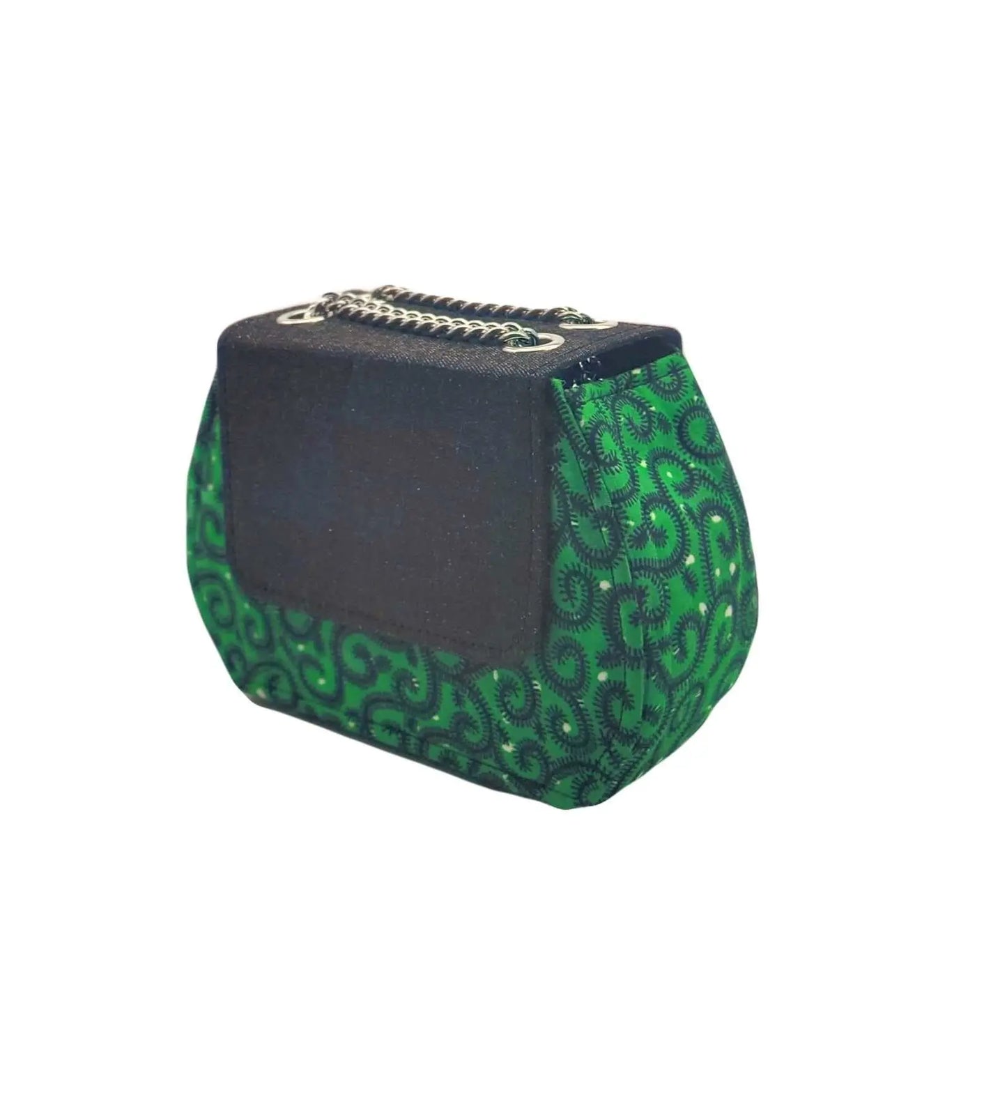 African Accessories Ummita Chic Ankara and Denim Handbag Green - African Print 