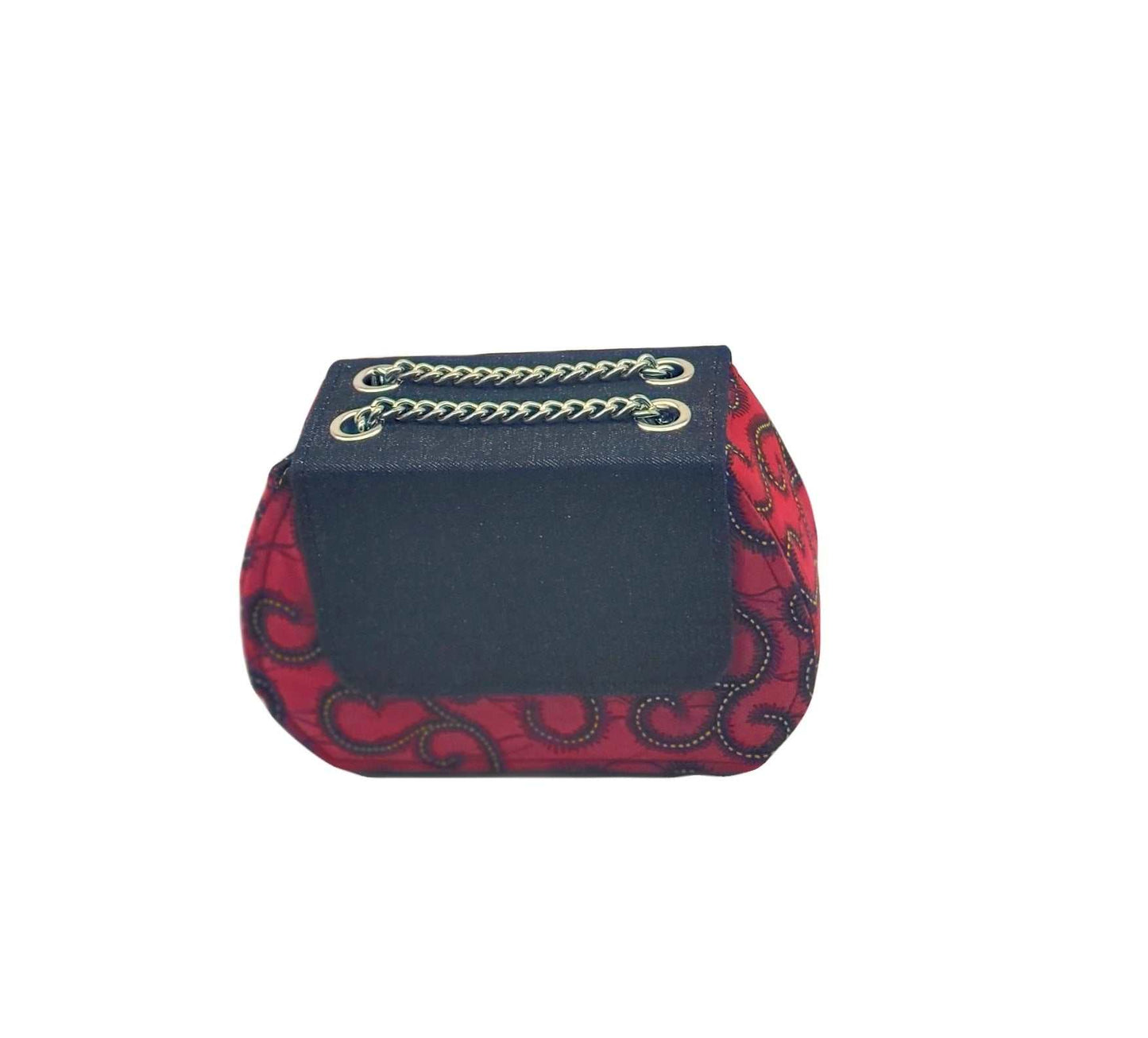 Glam Origins Ummita Chic Ankara Handbags 
Handmade 
Ankara Fabric and Denim
Handbag
Versatile: Can be worn coordinated or separates. 
Bag can be worn as clutch 
Length: 9"
Height: 6" and 10" with straps
Wid Ummita Chic Ankara and Denim Handbag Red