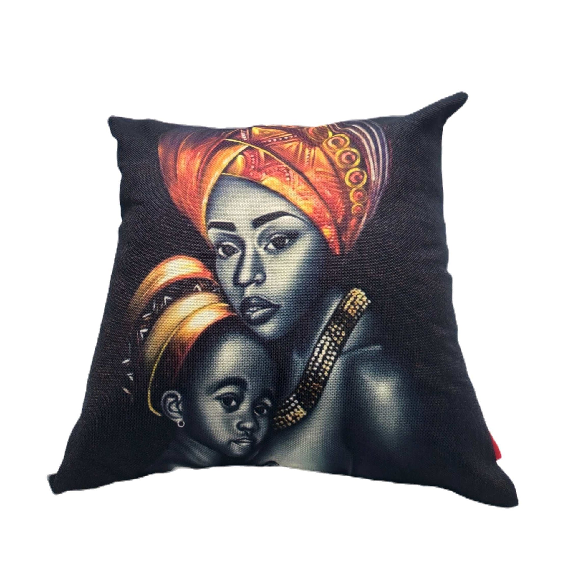 Glam Origins Yumsie Decorative Canvas Throw pillow Mama Cotton Canvas Throw Pillows 	African Inspired oil paint canvas Decorative throw pillow cover	Canvas	45cm*45cm	Invisible zipper	Free polyester pillow insert (hypoallergenic)	Dry clean	Do not ble Yumsie Decorative Canvas Throw pillow Mama and Baby