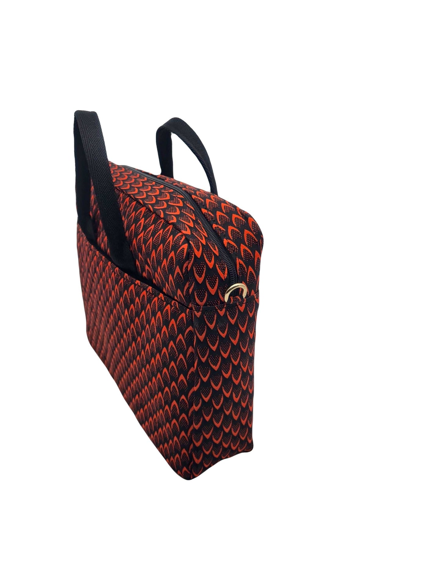 Glam Origins Laptop Bag Red  Ankara/Kente 
Fabric known as "Fish scales"
13" or 12"
Handle and Ankara shoulder strap
Do not bleach
Spot Clean 
Made in Nigeria Laptop Bag Red