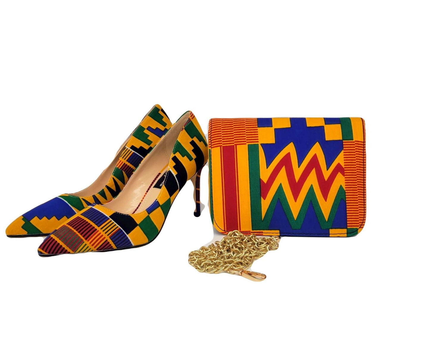 Glam Origins Lili Ankara Mini Clutch bag Handbags 
Handmade
Ankara
Vibrant Colors
Can be used as clutch or Chain handbag
Shoes sold separately
Spot Clean
Do not bleach
Made in China
 Lili Ankara Mini Clutch bag