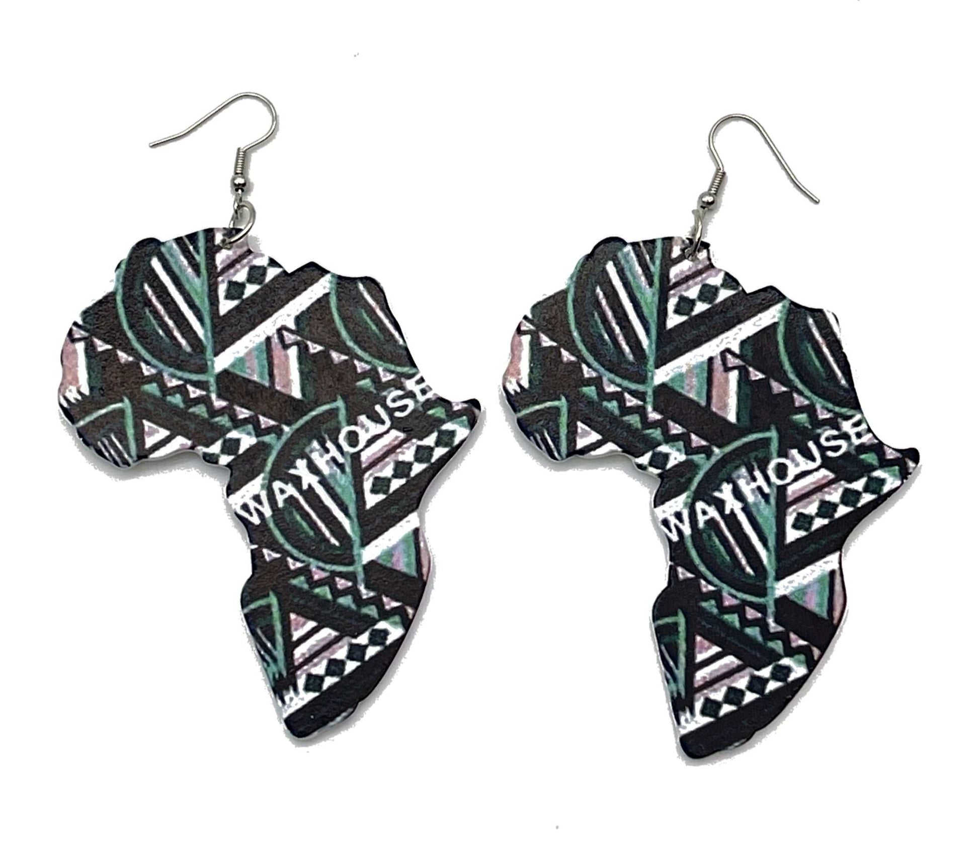 Glam Origins Mariam Large Handmade Wooden Bohemian African Map Earrings Earrings 	Stylish Large Handmade wooden earrings	African Map	Oil painted	African ankara fabric design	Vibrant Colors	Silver hook	Weight: 0.4oz (0.2oz each)	Lenght: 4"	Width:  Mariam Large Handmade Wooden Bohemian African Map Earrings